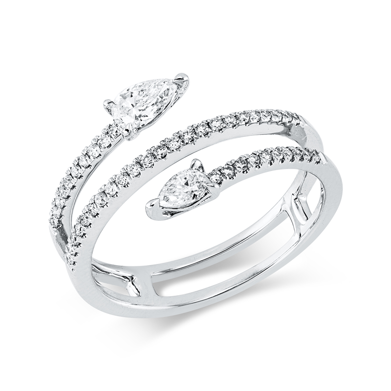 Image 90004273 - Ring 3er-Krappe 18 kt WG, 2 Tropfen 0,28 ct, W-vsi, 43 Brillanten 0,17 ct, TW-si, B:9,4 ...