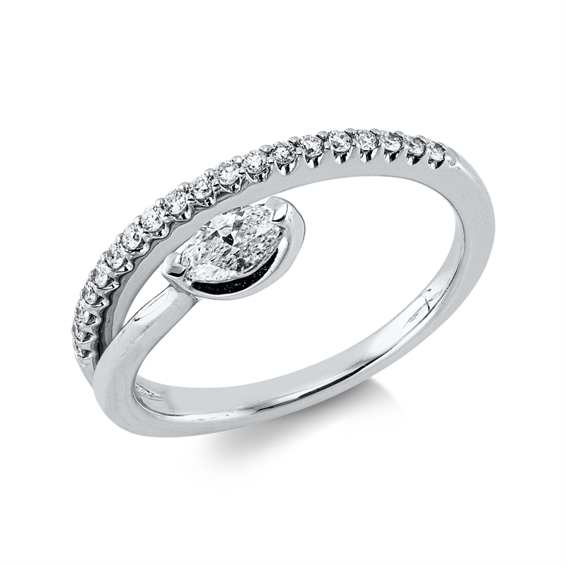 Image 90004275 - Ring 18 kt WG, 1 Navette 0,13 ct, TW-si, 19 Brillanten 0,10 ct, TW-si, B:5,6 mm, ...
