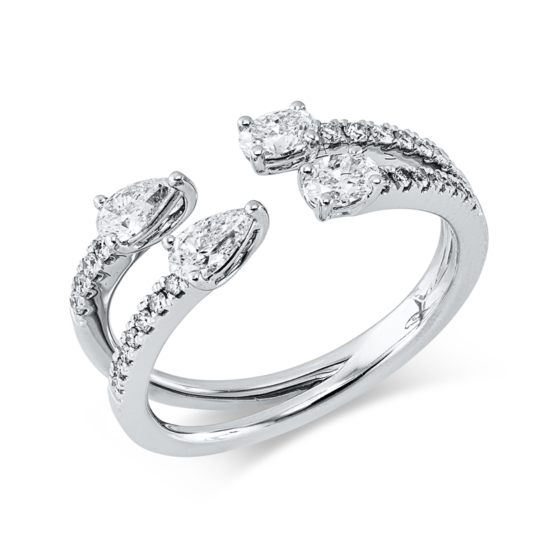 Image 90004276 - Ring 18 kt WG, 2 Tropfen 0,26 ct, W-vsi, 2 Oval 0,27 ct, W-vsi, 25 Brillanten 0,18 ct, ...