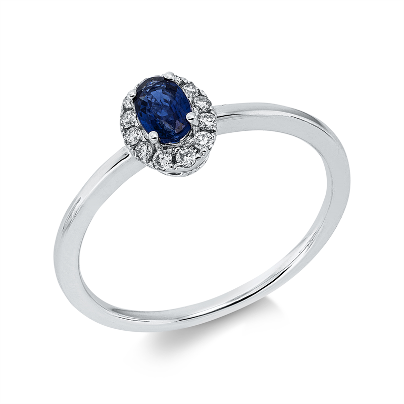 Image 90004277 - Ring 18 kt WG, 12 Brillanten 0,10 ct, TW-si, 1 Saphir 0,37 ct blau, H:5,7 mm, B:7,6 mm, ...