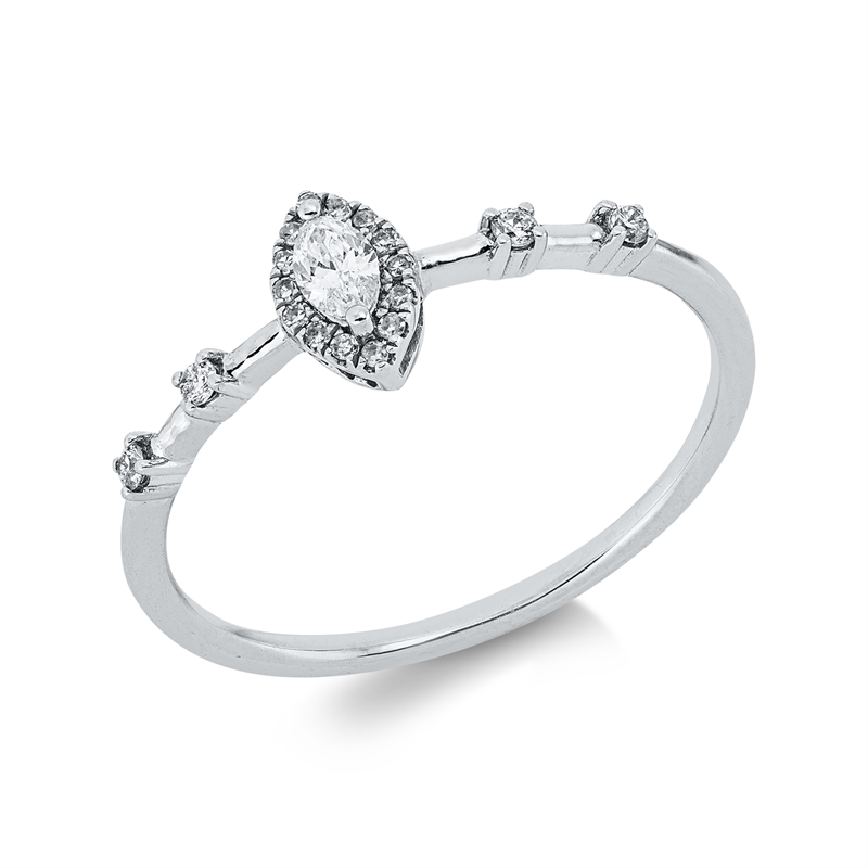 Image 90004154 - Ring 18 kt WG, 1 Navette 0,08 ct, TW-si, 4 Brillanten 0,04 ct, TW-pi, 14 Diamanten 0,03 ...