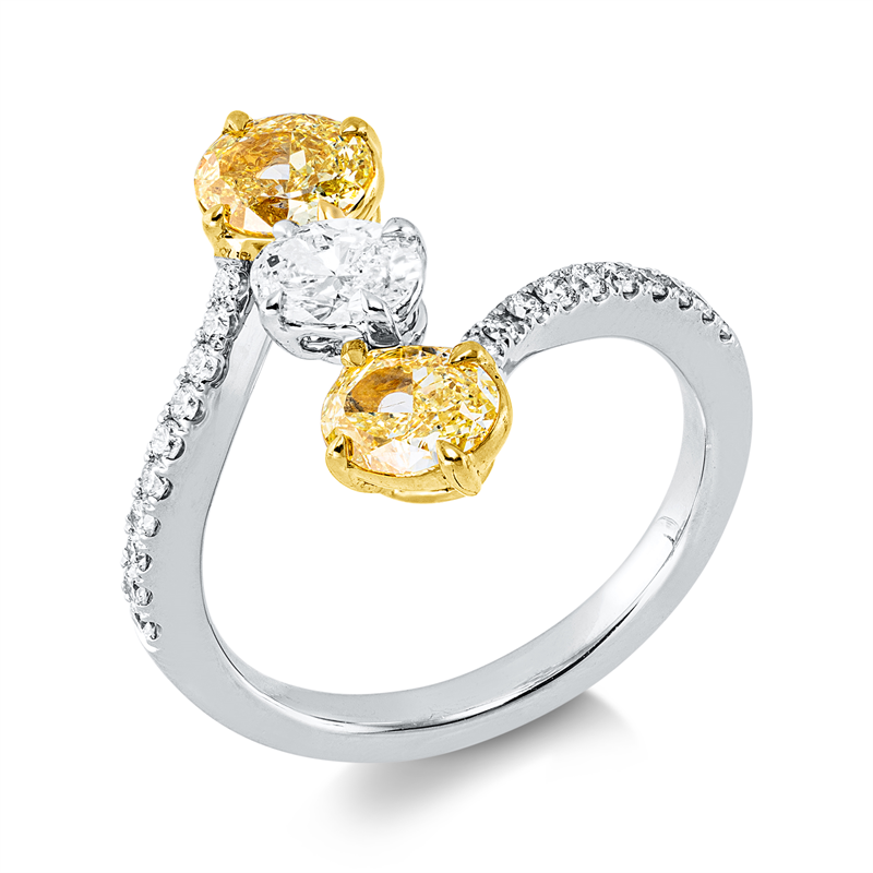 Image 90004288 - Ring 4er-Krappe 18 kt WG GG, 2 Oval 1,04 ct, gelb-vsi/si, 12 Brillanten 0,13 ct, F-si, 8 ...
