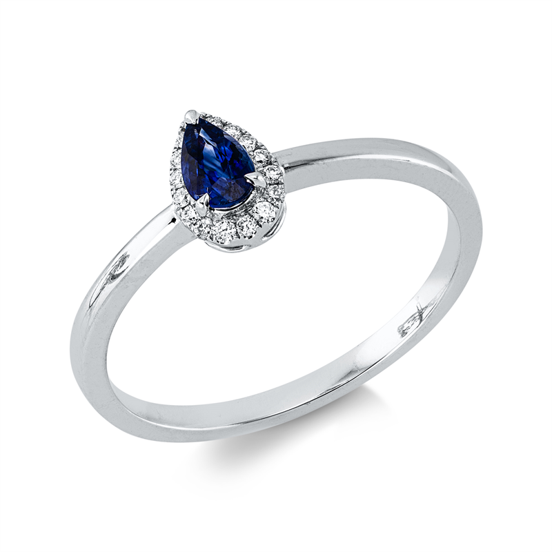 Image 90004291 - Ring 18 kt WG, 16 Brillanten 0,07 ct, TW-si, 1 Saphir 0,29 ct blau, H:4,9 mm, B:7,1 mm, ...