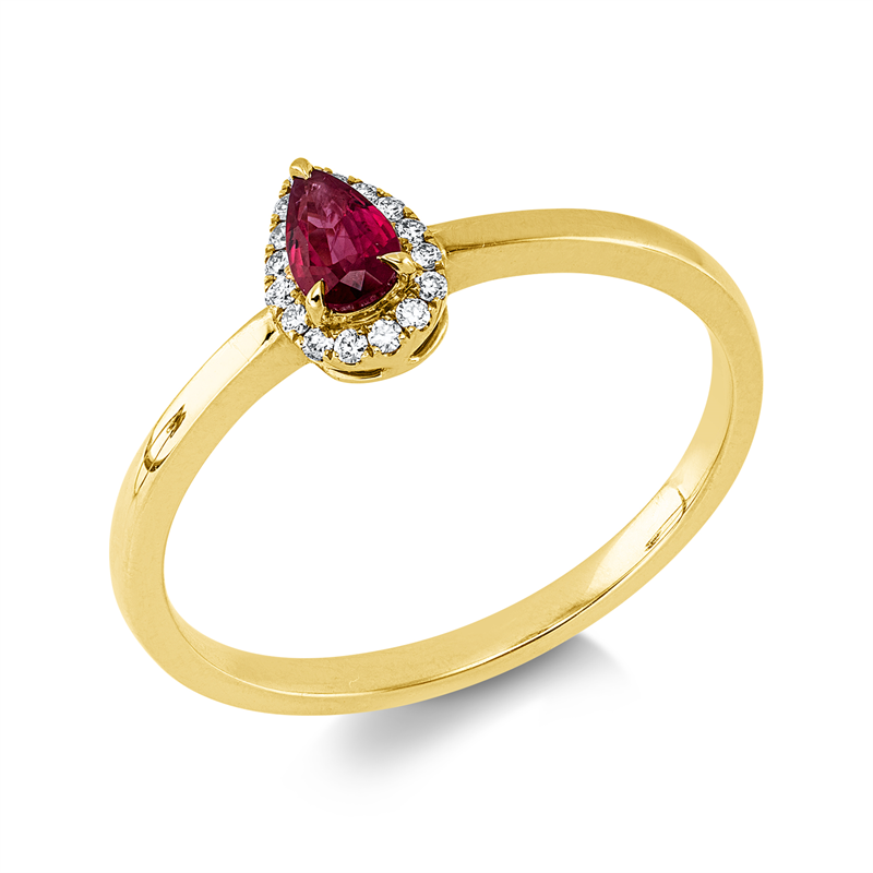 Image 90004292 - Ring 18 kt GG, 16 Brillanten 0,07 ct, TW-si, 1 Rubin 0,22 ct rot, H:5,2 mm, B:7,1 mm, ...