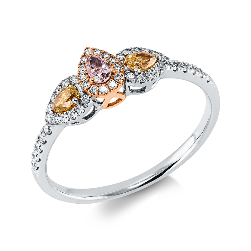 Image 90004293 - Ring 18 kt WG RG, 45 Brillanten 0,14 ct, TW-vsi, 1 Tropfen 0,09 ct, pink, 2 Tropfen 0,18 ...