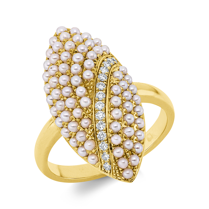 Image 90004294 - Ring 18 kt GG, 14 Brillanten 0,10 ct, TW-si, 72 SW weiß, H:11,3 mm, B:24,4 mm, ...