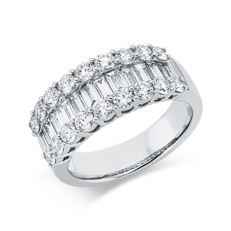 Image 90004295 - Ring 18 kt WG, 12 Trapeze 0,89 ct, TW-si, 18 Brillanten 1,23 ct, TW-si, B:8,6 mm, ...