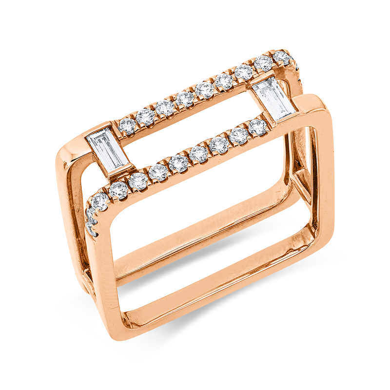 Image 90004297 - Ring 18 kt RG, 2 Baguette 0,11 ct, TW-si, 22 Brillanten 0,24 ct, TW-si, ...