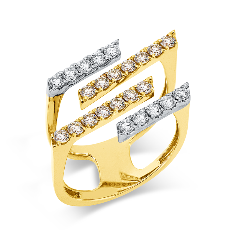 Image 90004299 - Ring 18 kt GG WG, 10 Brillanten 0,45 ct, TW-si, 14 Brillanten 0,64 ct, gelb, H:26,0 mm, ...