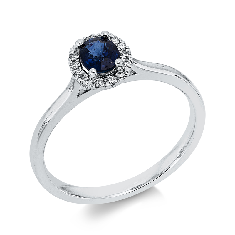 Image 90004311 - Ring 4er-Krappe 18 kt WG, 14 Brillanten 0,07 ct, TW-si, 1 Saphir 0,50 ct blau, H:6,3 mm, ...