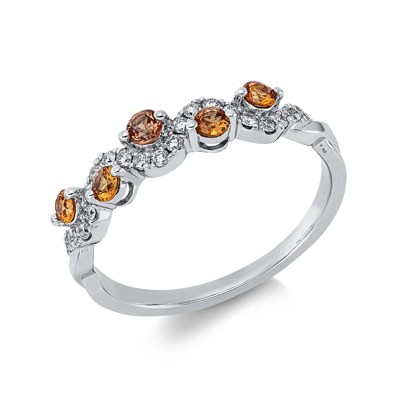 Image 90004312 - Ring 14 kt WG, 23 Brillanten 0,16 ct, W-si/pi, 23 Saphire 0,16 ct orange, B:4,0 mm, ...
