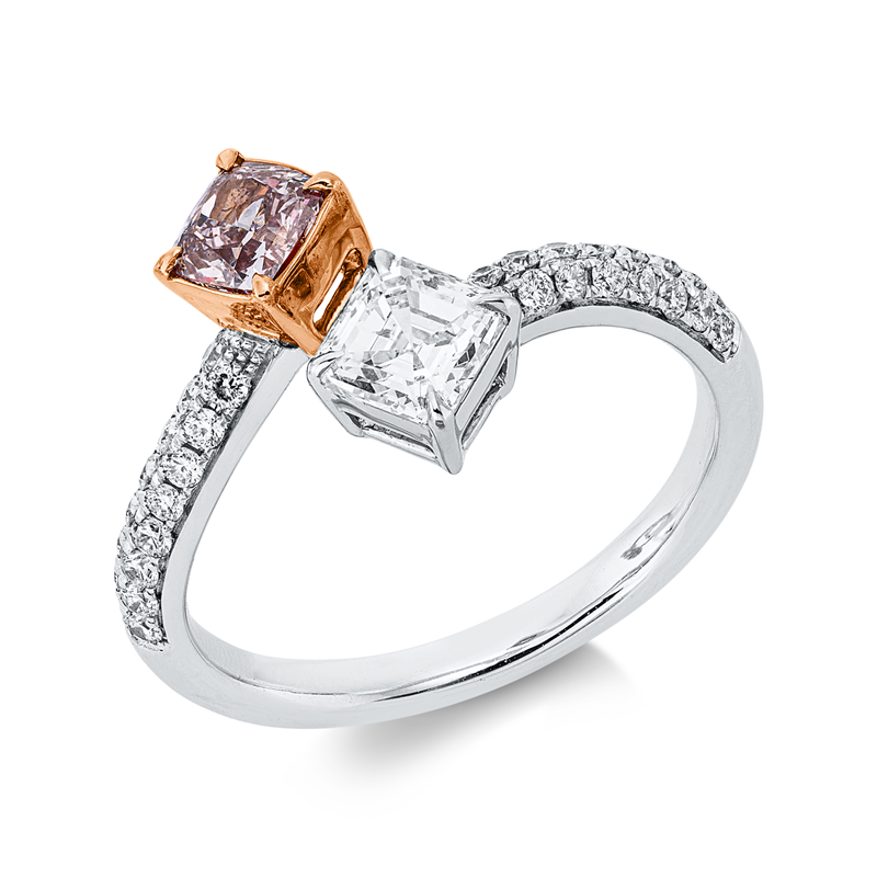 Image 90004313 - Ring 4er-Krappe 18 kt WG RG, GIA2356519618, 1 Assher 0,57 ct, TW-si, 1 Cushion 0,46 ct, ...