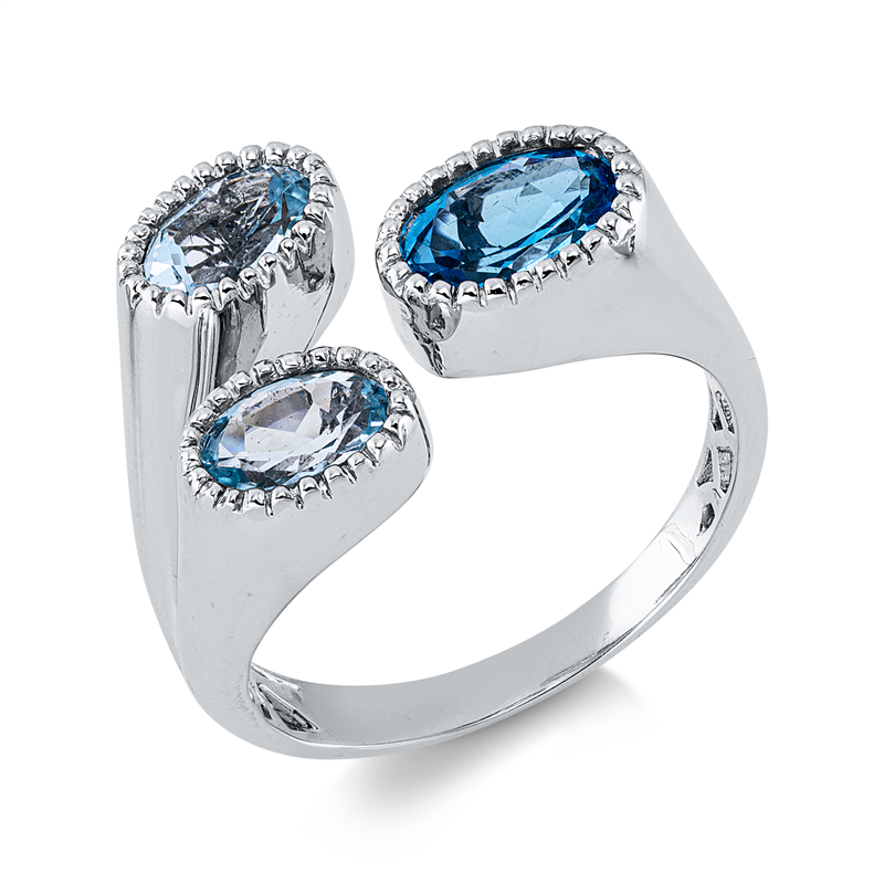 Image 90004316 - Ring 14 kt WG, 1 Topas 0,90 ct blau, 2 Topase 1,07 ct sky blue, H:17,4 mm, B:13,5 mm, ...