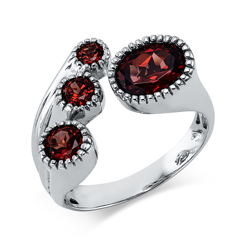 Image 90004317 - Ring 14 kt WG, 4 Granat 1,90 ct rot, H:19,2 mm, B:12,8 mm, ...