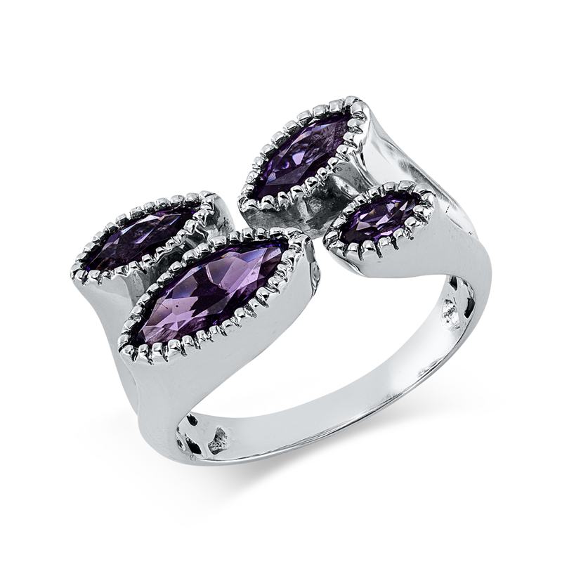 Image 90004318 - Ring 14 kt WG, 4 Amethyste 0,65 ct lila, H:17,6 mm, B:10,4 mm, ...