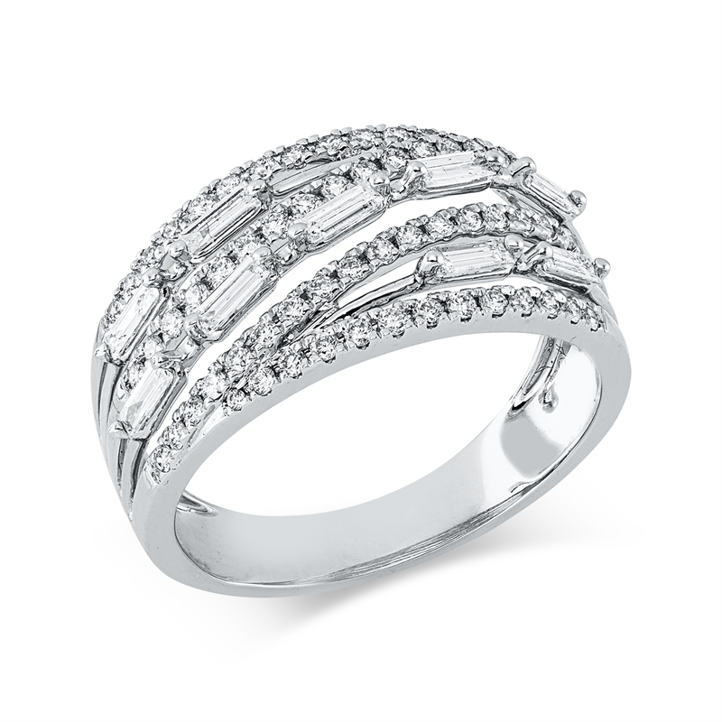 Image 90004319 - Ring 18 kt WG, 9 Baguette 0,32 ct, TW-si, 60 Brillanten 0,39 ct, TW-si, B:10,0 mm, ...