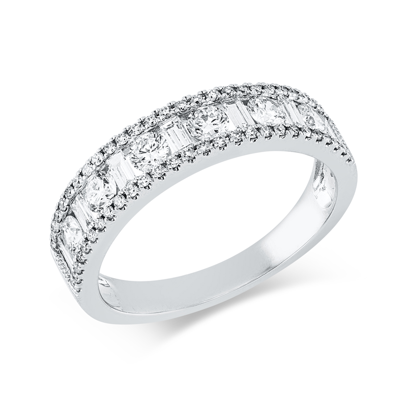 Image 90004326 - Ring 18 kt WG, 6 Brillanten 0,47 ct, TW-si, 7 Baguette 0,22 ct, TW-si, 54 Brillanten 0,17 ...