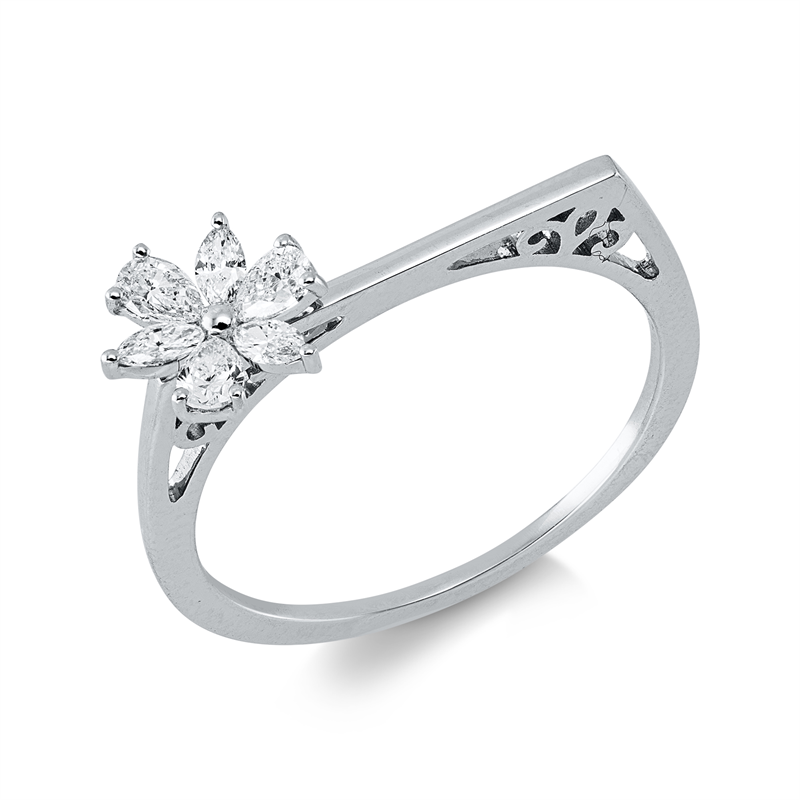 Image 90004327 - Ring 18 kt WG, 3 Navette 0,10 ct, TW-si, 3 Tropfen 0,19 ct, TW-si, H:7,3 mm, ...