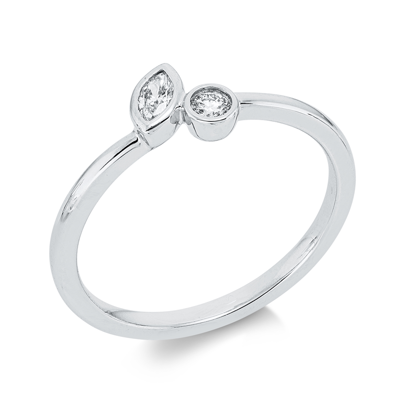 Image 90004332 - Ring Zarge 18 kt WG, 1 Navette 0,09 ct, TW-si, 1 Brill. 0,05 ct, TW-si, H:6,3 mm, B:5,8 ...