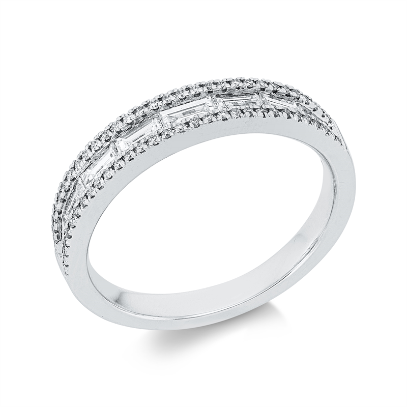 Image 90004336 - Ring 18 kt WG, 8 Baguette 0,50 ct, TW-si, 62 Brillanten 0,13 ct, TW-si, B:3,8 mm, ...