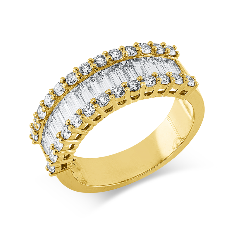 Image 90004337 - Ring 18 kt GG, 18 Baguette 0,79 ct, TW-si, 26 Brillanten 0,66 ct, TW-si, B:7,0 mm, ...