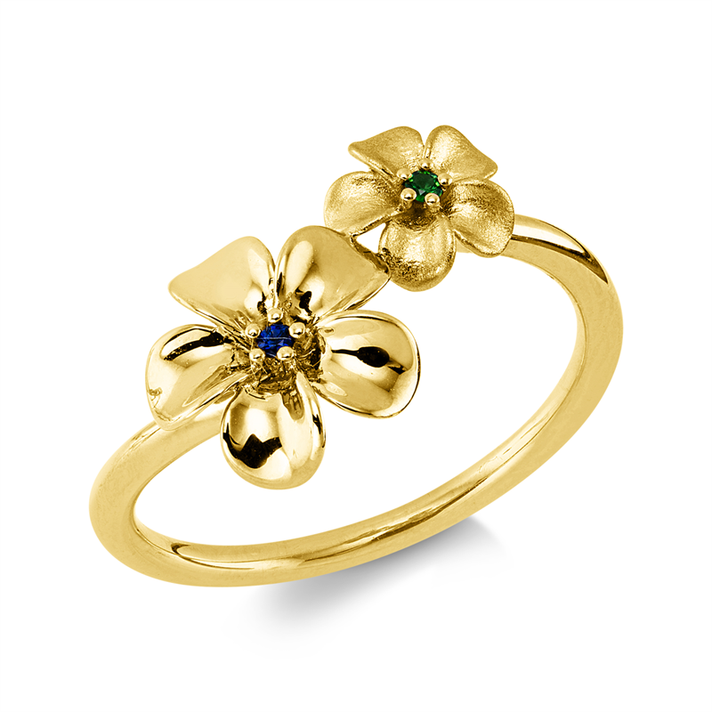 Image 90004339 - Ring 18 kt GG, teils matttiert, 1 Saphir 0,01 ct blau, 1 Tsavorith 0,01 ct grün, B:9,3 ...