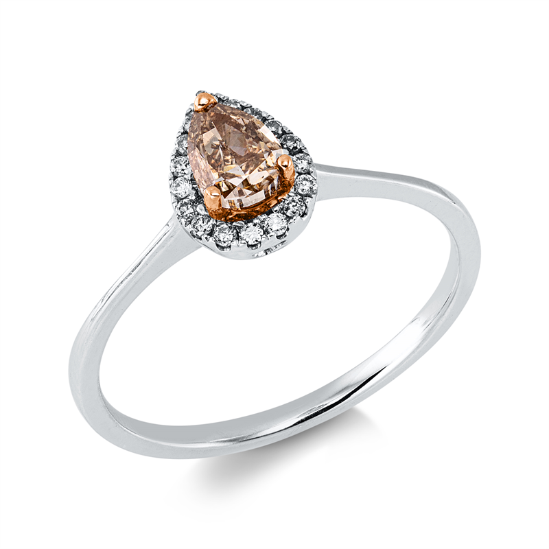 Image 90004340 - Ring 18 kt WG, 17 Brillanten 0,07 ct, pink-si, 1 Tropfen 0,36 ct, braun-si, H:6,0 mm, ...