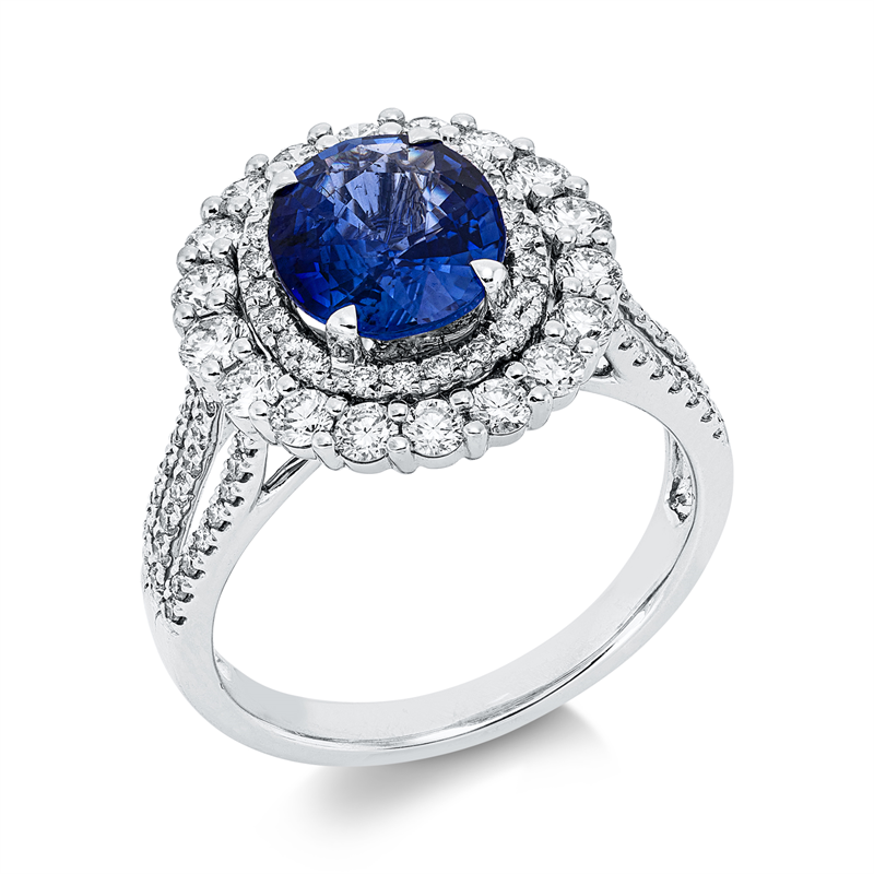 Image 90004342 - Ring 18 kt WG, 86 Brillanten 0,99 ct, TW-vsi/si, 1 Saphir 2,23 ct blau, H:14,6 mm, B:15,5 ...