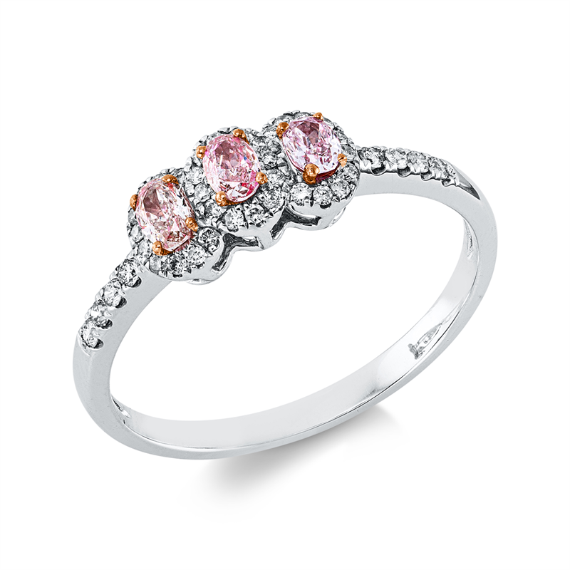 Image 90004349 - Ring 18 kt WG RG, 40 Brillanten 0,14 ct, TW-pi, 3 Oval 0,26 ct, pink, H:10,4 mm, B:5,3 ...