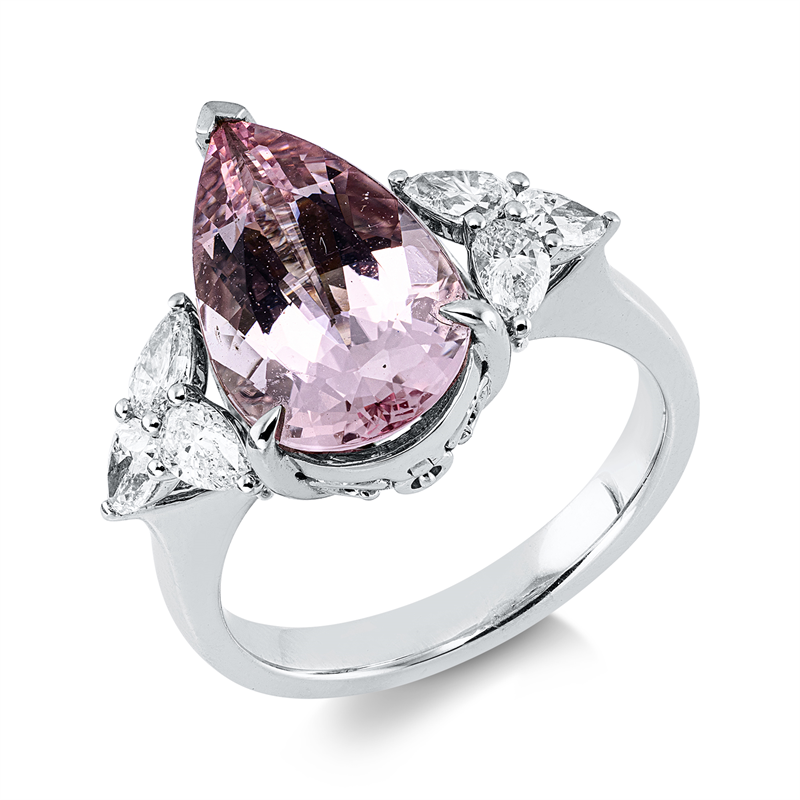 Image 90004352 - Ring 18 kt WG, 6 Tropfen 0,67 ct, F-vsi, 3 Brillanten 0,02 ct, TW-si, 1 Morganit 3,07 ct ...