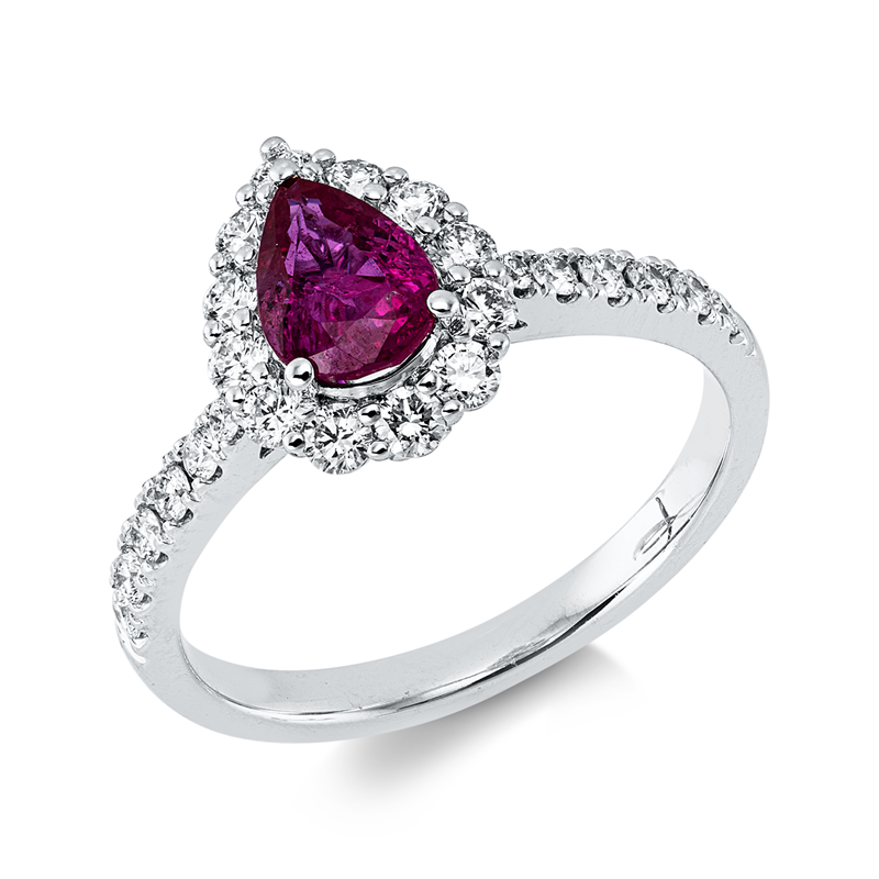 Image 90004353 - Ring 18 kt WG, 24 Brillanten 0,51 ct, TW-si, 1 Rubin 0,84 ct rot, H:8,5 mm, B:11,2 mm, ...