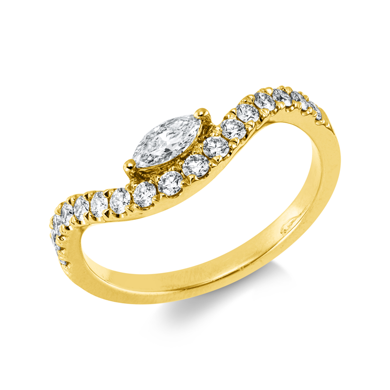 Image 90004355 - Ring 18 kt GG, 1 Navette 0,19 ct, TW-vsi, 17 Brillanten 0,31 ct, TW-si, B:6,0 mm, ...