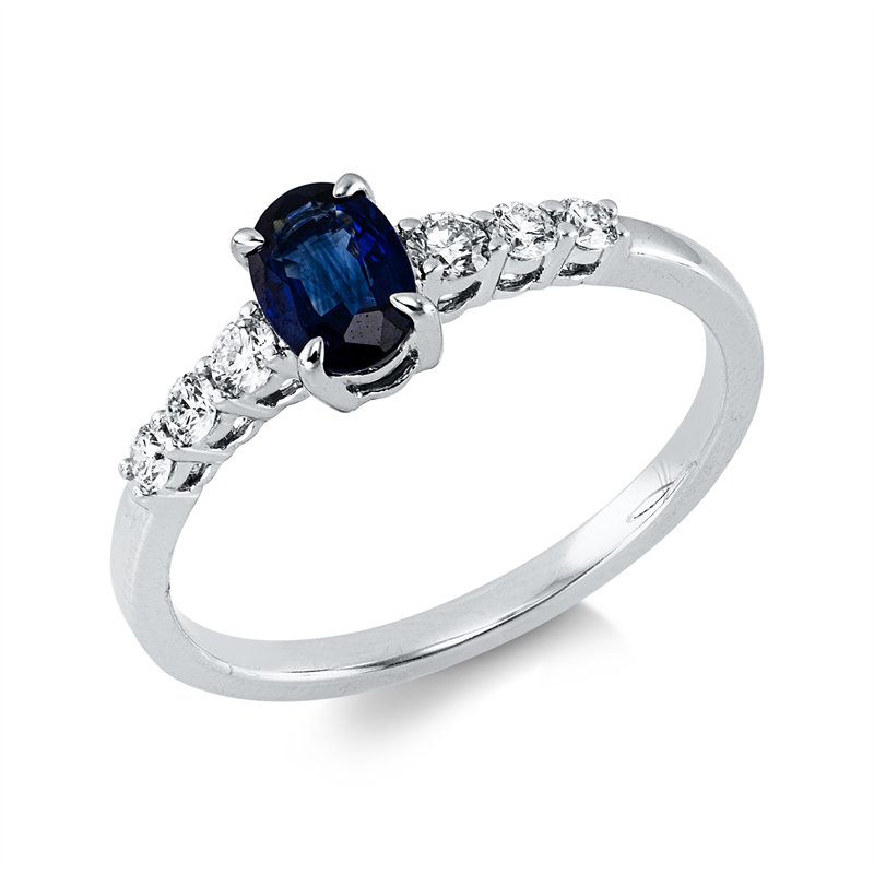 Image 90004358 - Ring 18 kt WG, 6 Brillanten 0,20 ct, TW-si, 1 Saphir 0,58 ct blau, H:4,1 mm, B:6,0 mm, ...