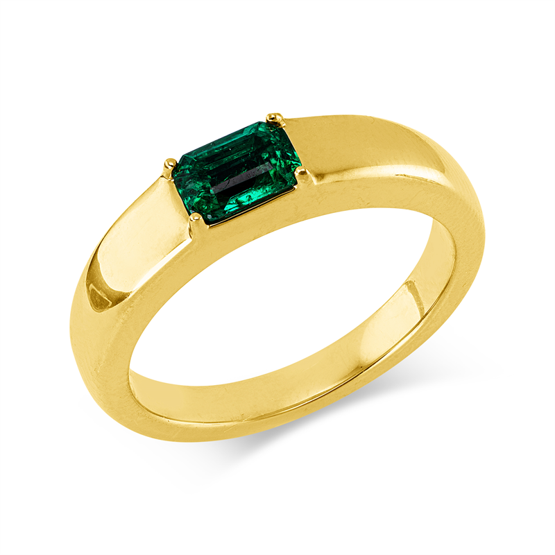 Image 90004364 - Ring 18 kt GG, 2 Brillanten 0,01 ct, TW-si, 1 Smaragd 0,47 ct grün, B:4,3 mm, ...