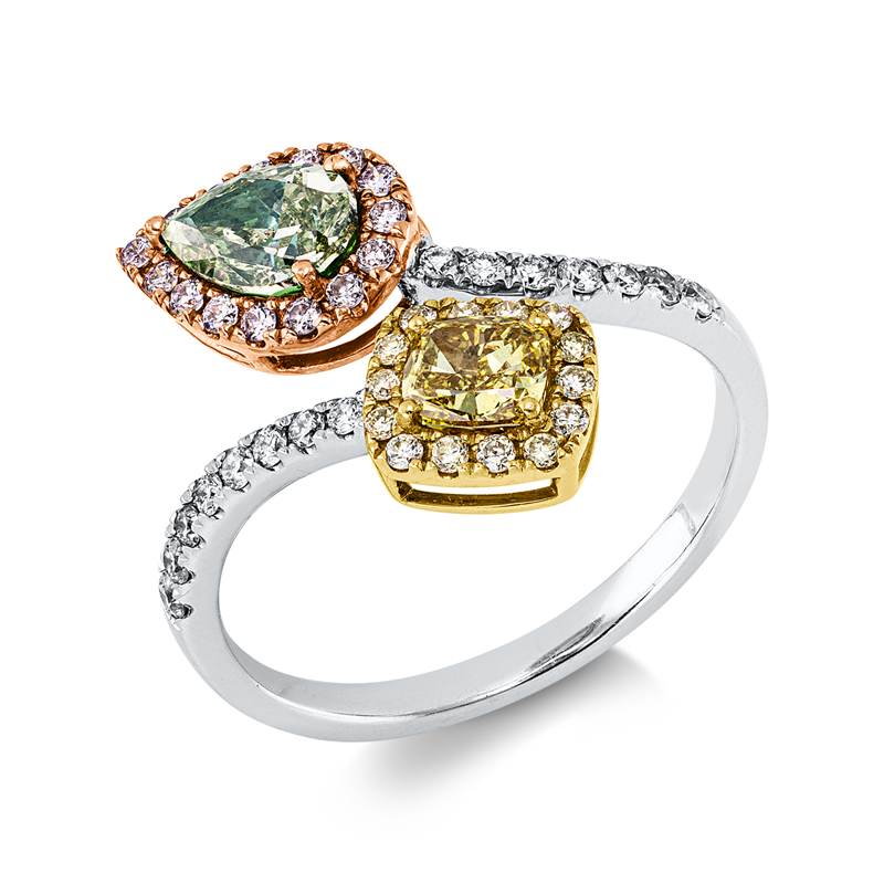 Image 90004370 - Ring 18 kt WG GG RG, 15 Brillanten 0,13 ct, TW-si, 15 Brillanten 0,13 ct, pink, 1 Cushion ...