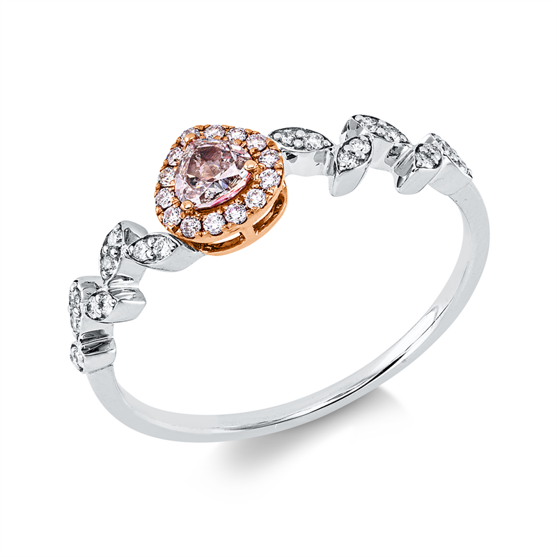 Image 90004372 - Ring 18 kt WG RG, 34 Brillanten 0,13 ct, TW-pi, 1 Triangel 0,15 ct, pink, B:5,6 mm, ...
