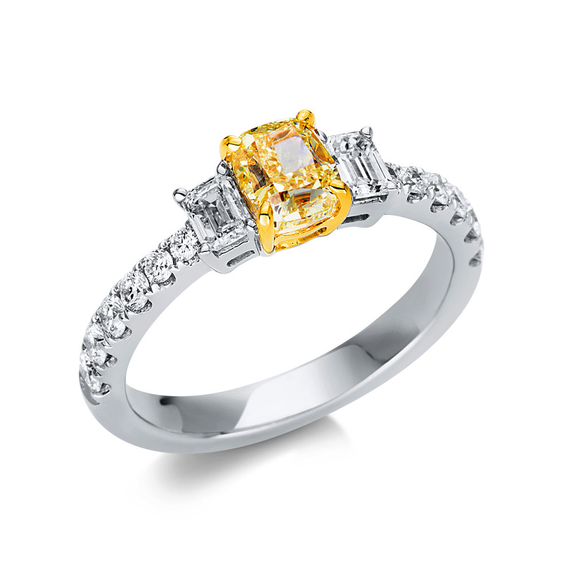Image 90003536 - Ring 18 kt WG GG, GIA3225770821, 2 Sm.schliff 0,38 ct, TW-si, 12 Brillanten 0,36 ct, ...