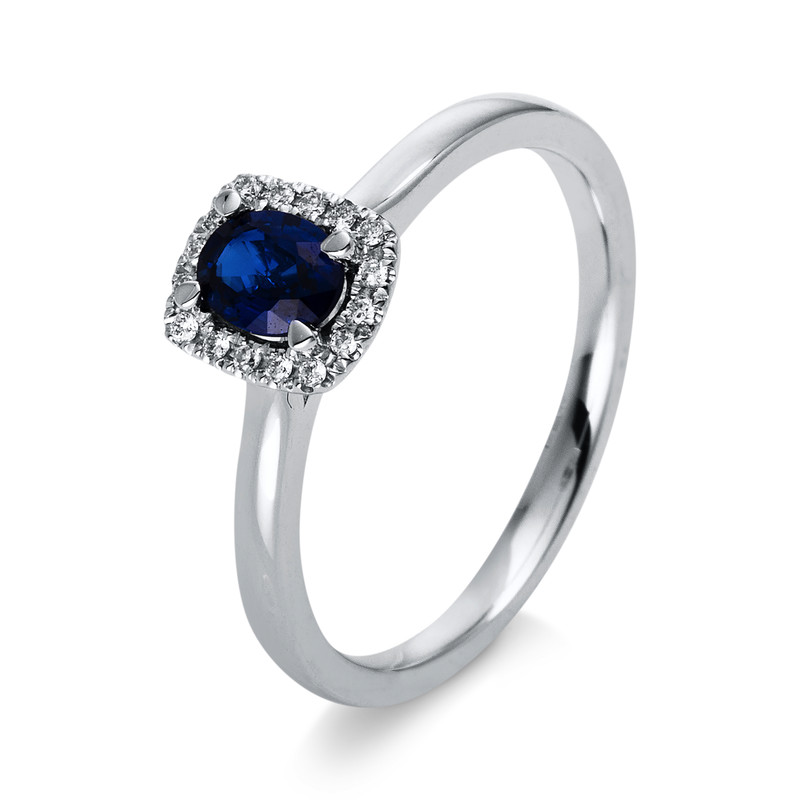Image 90003145 - Ring 4er-Krappe 18 kt WG, 16 Brillanten 0,06 ct, TW-si, 1 Saphir 0,51 ct blau, H:23,5 mm, ...