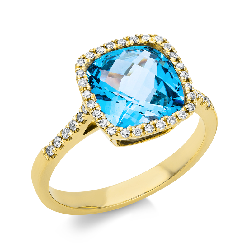 Image 90003562 - Ring 4er-Krappe 18 kt GG, 40 Brillanten 0,21 ct, TW-si, 1 Topas 3,90 ct blau, H:9,0 mm, ...