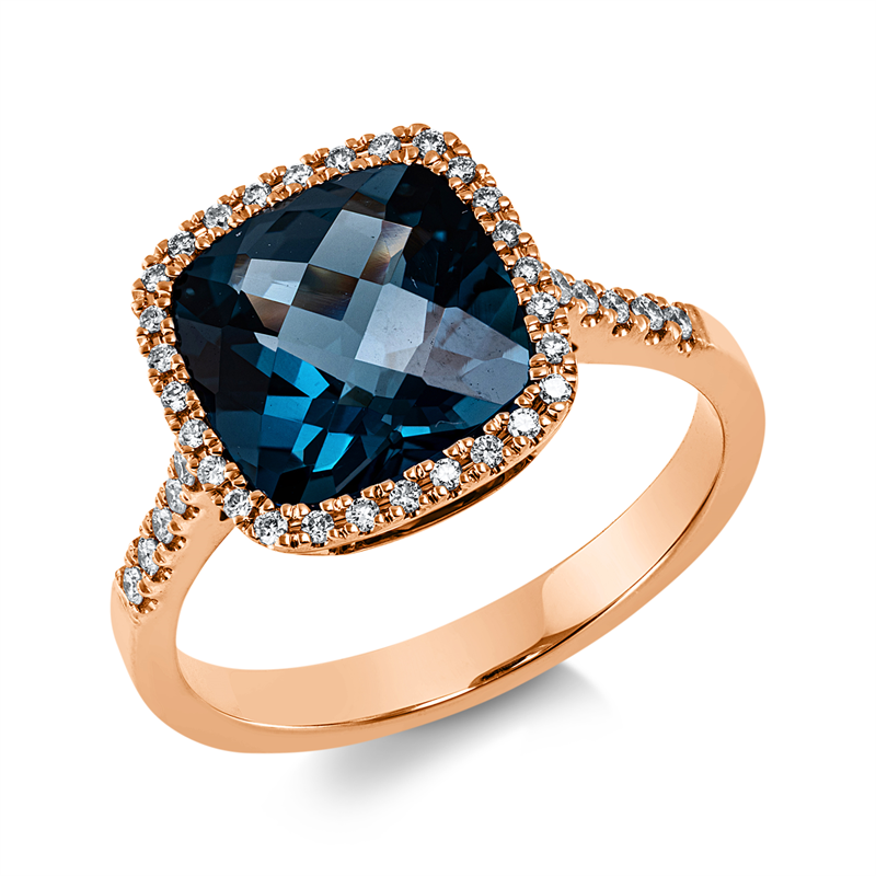 Image 90003563 - Ring 4er-Krappe 18 kt RG, 40 Brillanten 0,21 ct, TW-si, 1 Topas 3,70 ct Lond. blue, ...