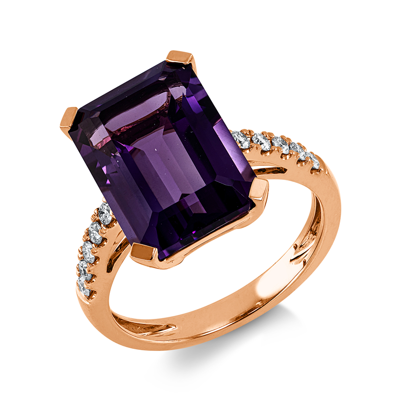 Image 90003565 - Ring 18 kt RG, 10 Brillanten 0,23 ct, TW-si, 1 Amethyst 7,60 ct lila, H:10,7 mm, B:14,6 ...
