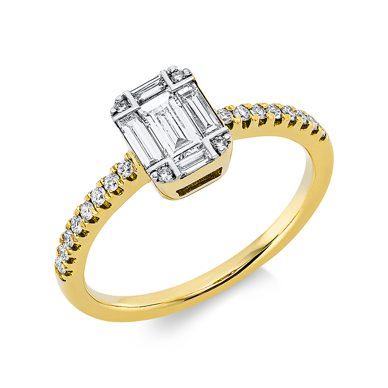 Image 90003147 - Ring 18 kt GG, Fassung rhodiniert, 5 Baguette 0,38 ct, TW-si, 20 Brillanten 0,15 ct, ...