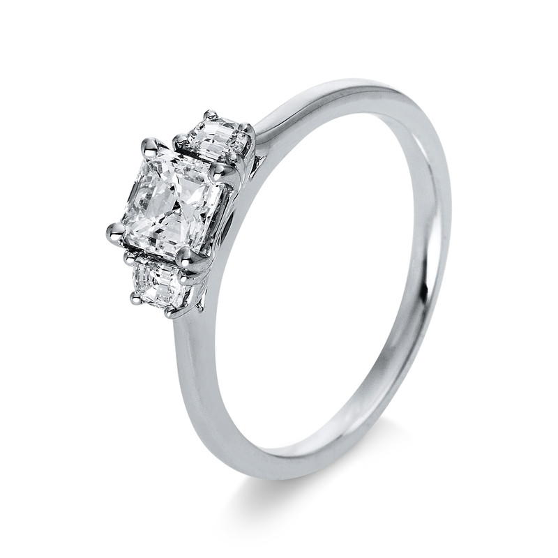 Image 90003574 - Ring 4er-Krappe 18 kt WG, 1 Assher 0,60 ct, TW-vsi, 2 Trapeze 0,19 ct, TW-vsi, H:9,8 mm, ...