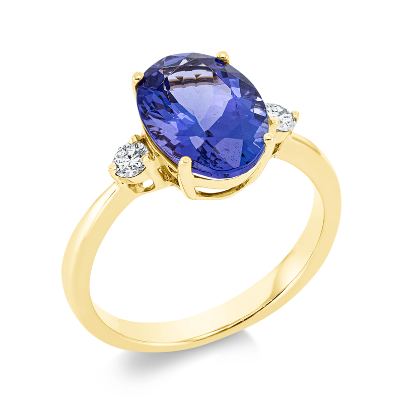 Image 90004415 - Ring 4er-Krappe 14 kt GG, 2 Brillanten 0,16 ct, TW-si, 1 Tansanit 2,93 ct blau, ...
