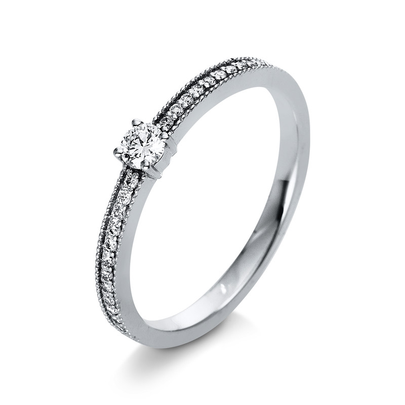 Image 90004419 - Ring 4er-Krappe 14 kt WG, 1 Brill. 0,10 ct, TW-si, 23 Brillanten 0,09 ct, TW-si, ...