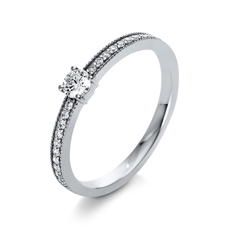 Image 90004420 - Ring 4er-Krappe 18 kt WG, 1 Brill. 0,15 ct, TW-si, 22 Brillanten 0,12 ct, TW-si, ...