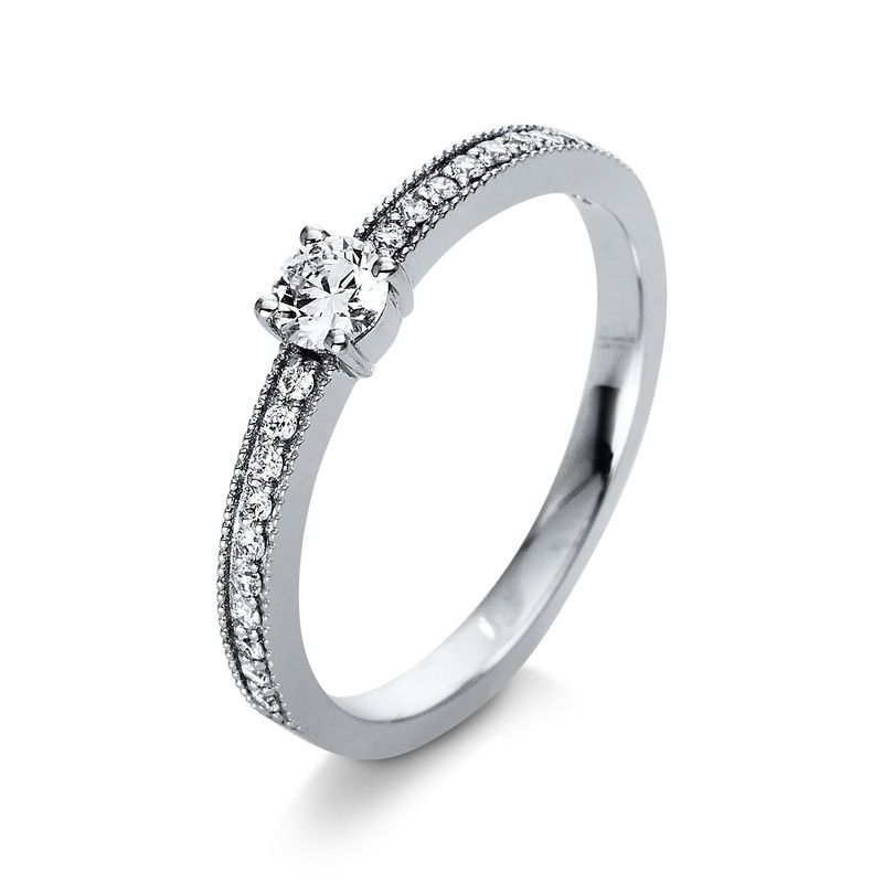 Image 90004421 - Ring 4er-Krappe 18 kt WG, 1 Brill. 0,20 ct, TW-si, 20 Brillanten 0,12 ct, TW-si, ...