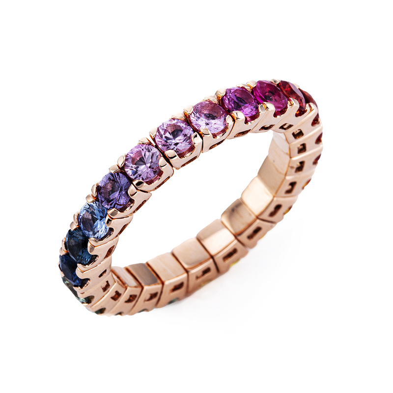Image 90004427 - Ring 4er-Krappe 18 kt RG, Flex-Band, variabel, 23 Saphire 2,65 ct fancy, B:3,5 mm, ...