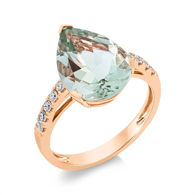 Image 90004428 - Ring 3er-Krappe 18 kt RG, 10 Brillanten 0,23 ct, TW-si, 1 Amethyst 5,00 ct grün, H:14,0 ...