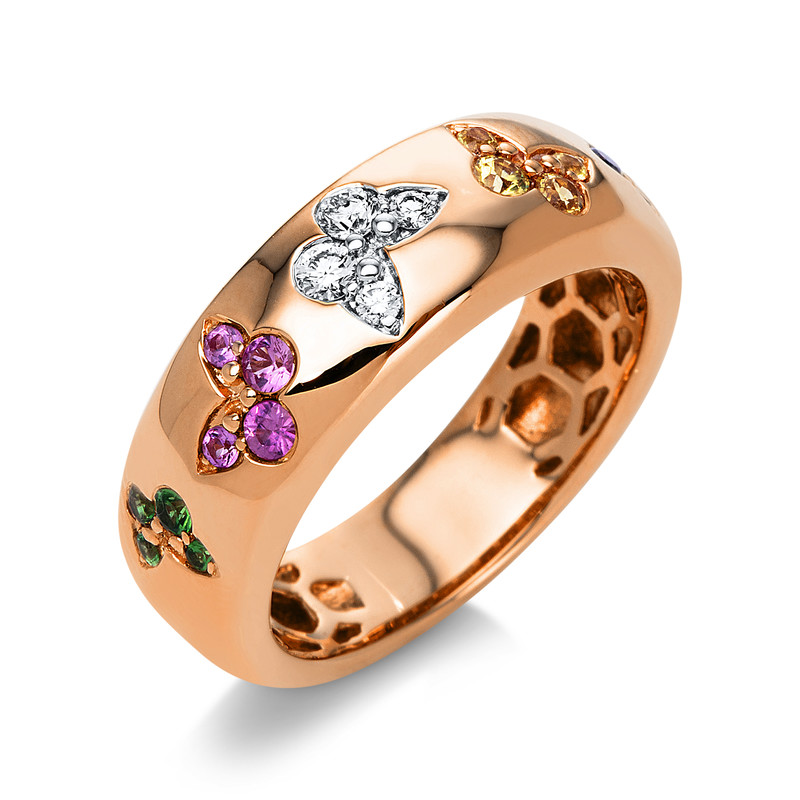 Image Ring 18 kt RG WG, 4 Brillanten 0,11 ct, TW-vsi, 16 Saphire 0,38 ct fancy, B:7,1 mm, ...